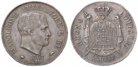 ZECCHE ITALIANE - MILANO - Napoleone I, Re d'Italia (1805-1814) - 2 Lire 1807 Pag. 33; Mont. 232 R (AG g. 9,99)Contorno in rilievo
SPL
