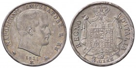 ZECCHE ITALIANE - MILANO - Napoleone I, Re d'Italia (1805-1814) - 2 Lire 1811 Pag. 37a; Mont. 242 R (AG g. 10,01)Puntali aguzzi e le cifre 11 della da...