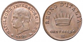 ZECCHE ITALIANE - MILANO - Napoleone I, Re d'Italia (1805-1814) - Centesimo 1809 Pag. 88; Mont. 317 (CU g. 2,4)
qFDC