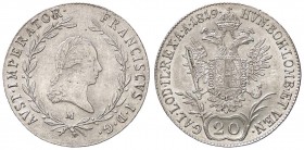 ZECCHE ITALIANE - MILANO - Francesco I d'Asburgo-Lorena (1815-1835) - 20 Kreuzer 1819 Pag. 139; Mont. 359 R AG Eccezionale al R/
SPL+/FDC