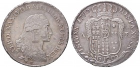 ZECCHE ITALIANE - NAPOLI - Ferdinando IV di Borbone (primo periodo, 1759-1799) - Piastra 1790 P.R. 54b; Mont. 207 NC (AG g. 27,33)Sigle: D/ P; R/ M A-...