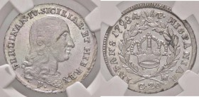 ZECCHE ITALIANE - NAPOLI - Ferdinando IV di Borbone (primo periodo, 1759-1799) - Tarì 1798 P.R. 87; Mont. 247 AG Sigillata NGC MS62
qFDC