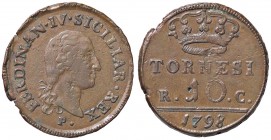 ZECCHE ITALIANE - NAPOLI - Ferdinando IV di Borbone (primo periodo, 1759-1799) - 10 Tornesi 1798 Mont. 258; Gig. 113 (CU g. 19,35)
BB-SPL