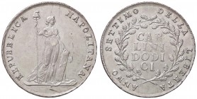 ZECCHE ITALIANE - NAPOLI - Repubblica Napoletana (1799) - 12 Carlini 1799 Mont. 331 (AG g. 27,55)Scritta NAPOLITANA distante dal pileo
SPL