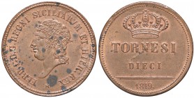 ZECCHE ITALIANE - NAPOLI - Ferdinando I di Borbone (1816-1825) - 10 Tornesi 1819 Mont. 602/608 (CU g. 30,21) Macchioline - Rame rosso
qFDC