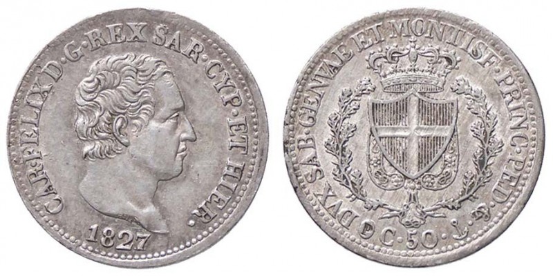 SAVOIA - Carlo Felice (1821-1831) - 50 Centesimi 1827 G Pag. 114; Mont. 114 AG D...