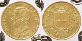 SAVOIA - Vittorio Emanuele II Re d'Italia (1861-1878) - 20 Lire 1873 R Pag. 469; Mont. 145 RRRR AU Ex Inasta 20, lotto 2103 - Sigillata Angelo Bazzoni...