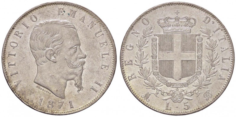 SAVOIA - Vittorio Emanuele II Re d'Italia (1861-1878) - 5 Lire 1871 M Pag. 492; ...