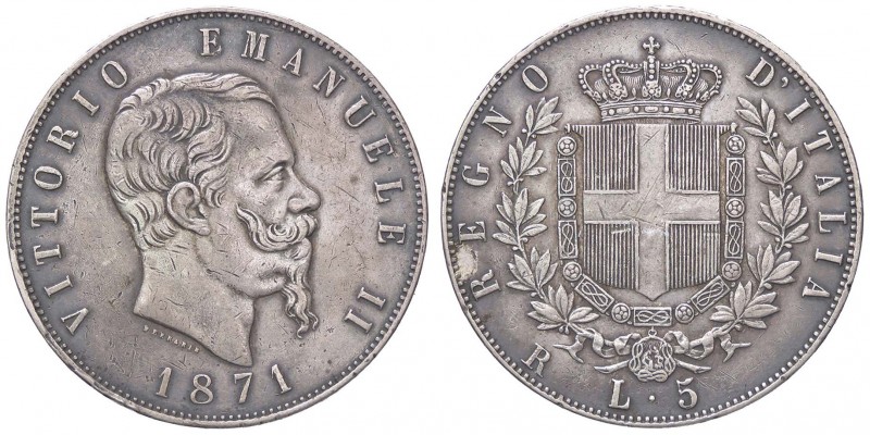 SAVOIA - Vittorio Emanuele II Re d'Italia (1861-1878) - 5 Lire 1871 R Pag. 493; ...