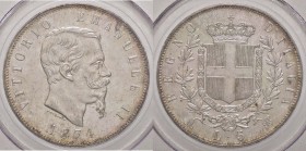 SAVOIA - Vittorio Emanuele II Re d'Italia (1861-1878) - 5 Lire 1874 M Pag. 498; Mont. 182 AG Sigillata PCGS MS62
qFDC/FDC