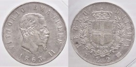 SAVOIA - Vittorio Emanuele II Re d'Italia (1861-1878) - 2 Lire 1863 N Stemma Pag. 506; Mont. 196 AG Ex Inasta 53, lotto 4558 - Sigillata con il cartel...