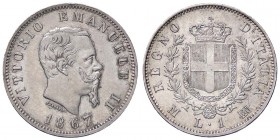 SAVOIA - Vittorio Emanuele II Re d'Italia (1861-1878) - Lira 1867 M Stemma Pag. 518; Mont. 206 AG
qFDC/FDC
