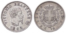 SAVOIA - Vittorio Emanuele II Re d'Italia (1861-1878) - 50 Centesimi 1862 N Stemma Pag. 523; Mont. 213 R AG
SPL