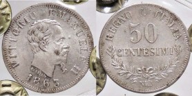 SAVOIA - Vittorio Emanuele II Re d'Italia (1861-1878) - 50 Centesimi 1863 N Valore Pag. 528; Mont. 218 AG Ex Inasta 29, lotto 4620 - Sigillata con il ...