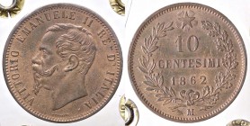SAVOIA - Vittorio Emanuele II Re d'Italia (1861-1878) - 10 Centesimi 1862 M Pag. 538; Mont. 229 CU Ex Inasta 32, lotto 1680 - Sigillata con il cartell...