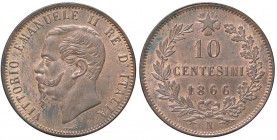 SAVOIA - Vittorio Emanuele II Re d'Italia (1861-1878) - 10 Centesimi 1866 N Pag. 542; Mont. 234 CU Rame rosso
qFDC