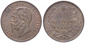 SAVOIA - Vittorio Emanuele II Re d'Italia (1861-1878) - 10 Centesimi 1867 .OM. Pag. 550a; Mont. 243 CU
qFDC