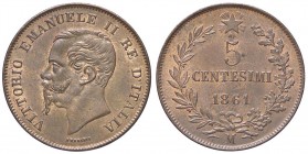 SAVOIA - Vittorio Emanuele II Re d'Italia (1861-1878) - 5 Centesimi 1861 M Pag. 552; Mont. 246 CU
qFDC