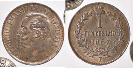 SAVOIA - Vittorio Emanuele II Re d'Italia (1861-1878) - Centesimo 1867 T Pag. 566; Mont. 263 RR CU Ex Inasta 14, lotto 2996 - Sigillata con il cartell...