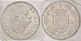 SAVOIA - Umberto I (1878-1900) - 2 Lire 1887 Pag. 597; Mont. 42 AG Ex Inasta 32, lotto 1707 - Sigillata con il cartellino dell'asta con la nota "Fondi...