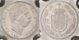 SAVOIA - Umberto I (1878-1900) - 2 Lire 1897 Pag. 598; Mont. 43 AG Ex Inasta 13, lotto 1644 - Sigillata con il cartellino dell'asta
qFDC/FDC