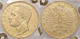 SAVOIA - Vittorio Emanuele III (1900-1943) - 100 Lire 1903 Aquila Pag. 638; Mont. 1 RRR AU Segno sulla seconda A di Italia - Sigillata Gianfranco Erpi...