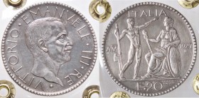 SAVOIA - Vittorio Emanuele III (1900-1943) - 20 Lire 1927 A V Littore Pag. 671; Mont. 64 RRR AG Sigillata Gianfranco Erpini senza conservazione
SPL+