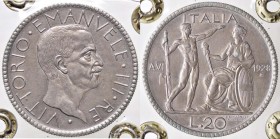 SAVOIA - Vittorio Emanuele III (1900-1943) - 20 Lire 1928 A VI Littore Pag. 673; Mont. 67 R AG Ex Inasta 28, lotto 2253 - Sigillata con il cartellino ...