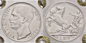 SAVOIA - Vittorio Emanuele III (1900-1943) - 10 Lire 1928 ** Biga Pag. 693a; Mont. 92 RRR AG Colpetto - Sigillata Massimo Ronchi
qBB
