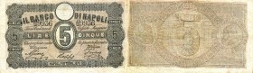 CARTAMONETA - NAPOLI - Fedi di Credito Biglietti - 5 Lire 01/10/1870 Gav. 86 RRR Ascione/Robba/Fiorino
qSPL