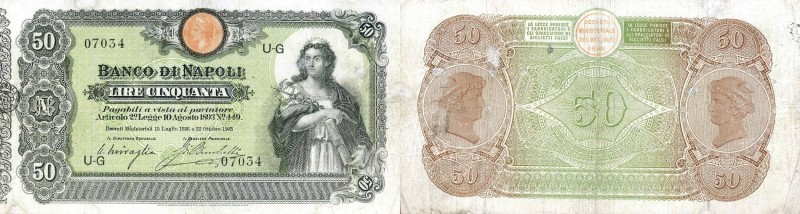 CARTAMONETA - NAPOLI - Biglietti al portatore - 50 Lire 22/10/1903 Gav. 152 RR M...