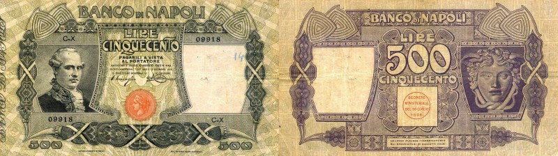 CARTAMONETA - NAPOLI - Biglietti al portatore - 500 Lire 13/12/1914 Gav. 187 Mir...