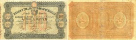 CARTAMONETA - SICILIA - Banco di Sicilia - Fedi di Credito - 100 Lire 27/04/1870 Gav. 247 RRRR Con certificato Franco Gavello
BB