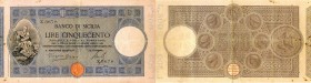 CARTAMONETA - SICILIA - Banco di Sicilia - Biglietti al portatore (1866-1867) - 500 Lire 18/12/1901 Gav. 296 RRRR Vergara/Craco/Mallo Macchioline di r...