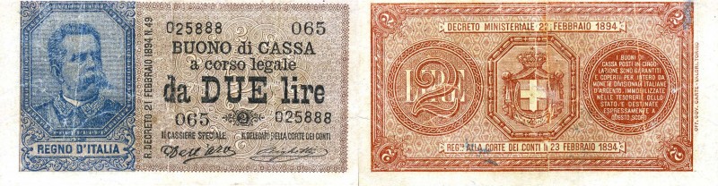 CARTAMONETA - BUONI DI CASSA - Umberto I (1878-1900) - 2 Lire 13/07/1898 - Serie...
