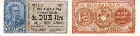 CARTAMONETA - BUONI DI CASSA - Umberto I (1878-1900) - 2 Lire 13/07/1898 - Serie 65-69 Alfa 26; Lireuro 6F RRRRR Dell'Ara/Righetti Con certificato Num...