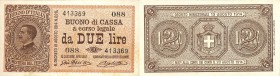 CARTAMONETA - BUONI DI CASSA - Vittorio Emanuele III (1900-1943) - 2 Lire 28/12/1917 - Serie 80-100 Alfa 32; Lireuro 7C RR Giu. Dell'Ara/Righetti
FDS