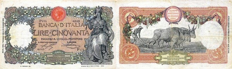 CARTAMONETA - BANCA d'ITALIA - Vittorio Emanuele III (1900-1943) - 50 Lire 07/06...