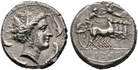 Griechische Münzen. Sizilien. Kephaloidon-Münzstätte der Punier 
Tetradrachme 409-396 v. Chr. Quadriga nach rechts, der Lenker wird von Nike bekränzt...