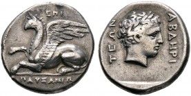 Griechische Münzen. Thrakia. Abdera 
Stater ca. 346-336 v. Chr. Magistrat Pausanias. Nach links sitzender Greif mit leicht erhobener rechter Vorderpf...