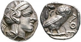 Griechische Münzen. Attika. Athen 
Tetradrachme 420-404 v. Chr. Ähnlich wie vorher. SNG Cop. 31ff, Pozzi 3464. 17,19 g
fast vorzüglich