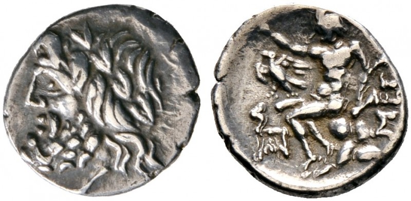 Griechische Münzen. Arkadia. Megalopolis 
Triobol ca. 234-146 v. Chr. Belorbeer...