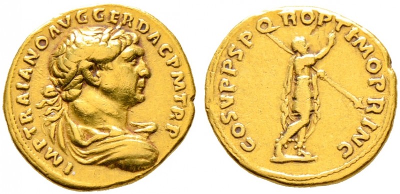 Römische Münzen. Kaiserzeit. Trajanus 98-117 
Aureus 105/107 -Rom-. IMP TRAIANO...