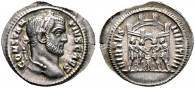 Römische Münzen. Kaiserzeit. Constantius I. Caesar 293-305 
Argenteus 294 -Rom-. CONSTANTIVS CAES. Belorbeerte Büste nach rechts / VIRTVS MILITVM. Di...