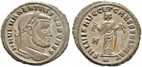 Römische Münzen. Kaiserzeit. Maxentius 306-312 
Folles (als Princeps und Caesar) 306/307 -Karthago-. 4. Offizin. M AVR MAXENTIVS NOB CAES. Belorbeert...