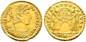 Römische Münzen. Kaiserzeit. Constantius II. 337-361 
Solidus um 345 -Trier-. CONSTANTIVS AVGVSTVS. Drapierte Panzer­büste mit Perldiadem nach rechts...