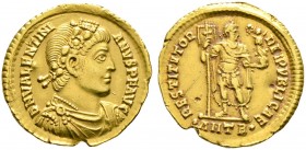 Römische Münzen. Kaiserzeit. Valentinianus I. 364-375 
Solidus 364/367 -Antiochia-. Ähnlich wie vorher, jedoch ohne Kreuz im linken Feld des Revers u...