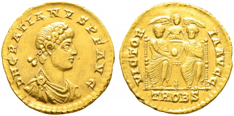 Römische Münzen. Kaiserzeit. Gratianus 367-383 
Solidus 367/375 -Trier-. D N GR...