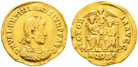 Römische Münzen. Kaiserzeit. Valentinianus II. 375-392 
Solidus 378/383 -Aquileia-. D N VALENTINIANVS IVN P F AVG. Drapierte Panzerbüste mit breitem ...