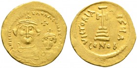 Byzantinische Münzen. Heraclius mit Heraclius Constantinus 613-641 
Solidus 616/625 -Constantinopolis-. 1. Offizin. Beide gekrönte Büsten von vorn / ...